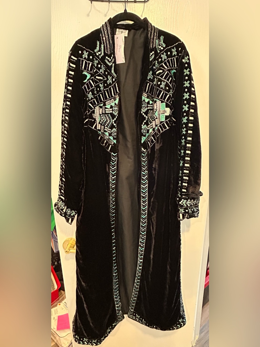 CRAZY TRAIN Black Velvet Embellished Duster Jacket – Size Medium – NWT